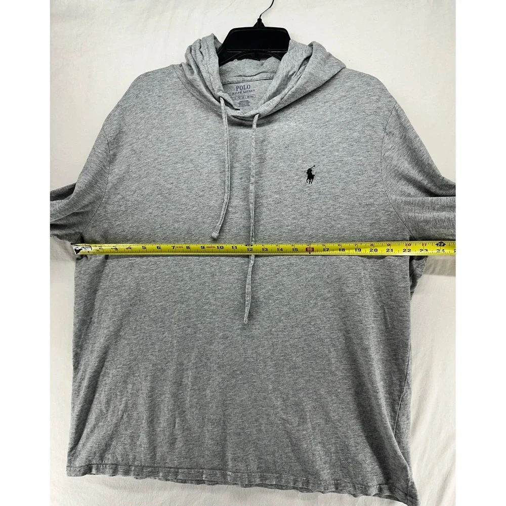Polo Ralph Lauren Mens XL Heather Grey Cotton Long Sleeve Hooded T-Shirt Pony